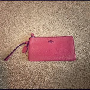 Coach leather wristlet with double zip